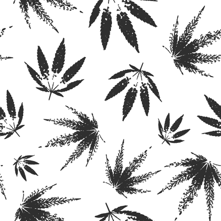 Cannabis seamless pattern design - black and white background with leaves of marijuana. Vector illustration.のイラスト素材