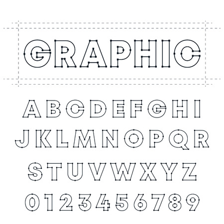 Graphic alphabet font template. Letters and numbers line designのイラスト素材