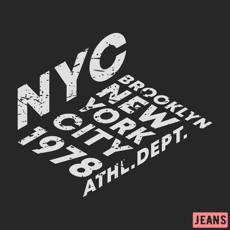 T-shirt print design. NYC Brooklyn star vintage stamp. Printing and badge, applique, label, tag t shirts, jeans, casual and urban wear. Vector illustration.のイラスト素材