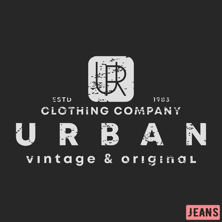 T-shirt print design. Urban clothing vintage stamp. Printing and badge, applique, label, tag t shirts, jeans, casual and urban wear. Vector illustration.のイラスト素材