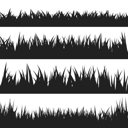 Black grass silhouettes set isolated on white background. Vector illustrationのイラスト素材