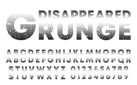Disappeared design alphabet template. Letters and numbers with grunge texture. Vector illustrationのイラスト素材