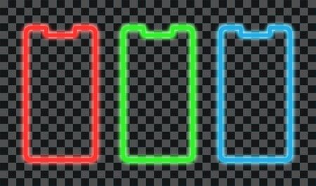 Smartphone frame red, green and blue neon line design for a mobile phone screen, wallpaper, background. Vector illustrationのイラスト素材