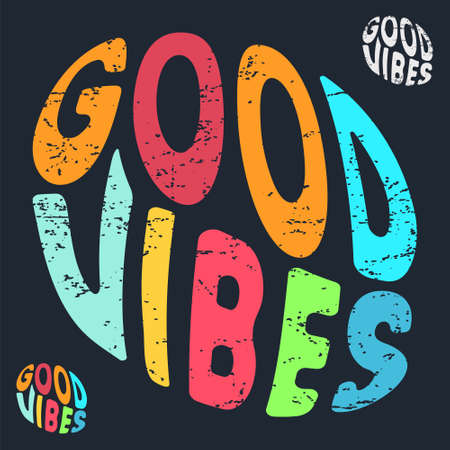 Good Vibes typography for t-shirt stamp, tee print, applique, fashion slogan, badge, label clothing, jeans, or other printing products. Vector illustration.のイラスト素材