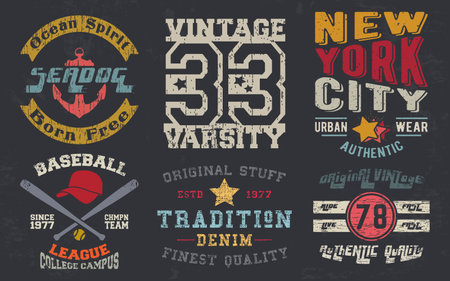Vintage design print for t-shirt stamp, tee applique, fashion typography, badge, label clothing, jeans, and casual wear. Vector illustration.のイラスト素材