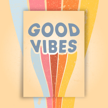 Goog Vibes poster with retro grunge texture. Vector illustrationのイラスト素材