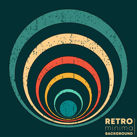 Retro design poster with vintage grunge texture and colored rings. Vector illustrationのイラスト素材