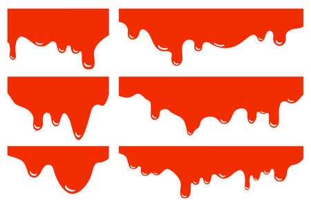 Dripping borders set. Red blood Halloween typography. Vector illustrationのイラスト素材