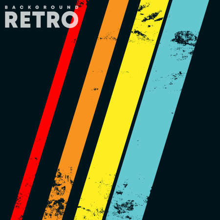 Retro design background with vintage grunge texture and colored stripes. Vector illustrationのイラスト素材