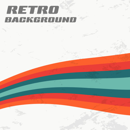Retro design background with vintage grunge texture and colored wavy stripes. Vector illustrationのイラスト素材