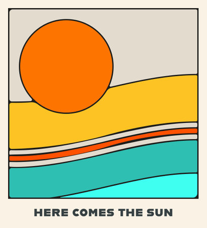 Here comes the Sun minimal design poster. Vector illustration.のイラスト素材