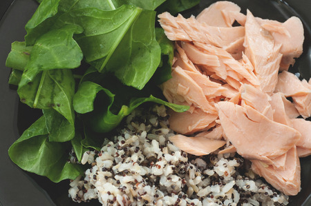 Salmon, Rice, Black Quinoa and Spinachの写真素材