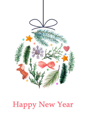Christmas tree decoration made of spruce needles on isolated whiteの写真素材