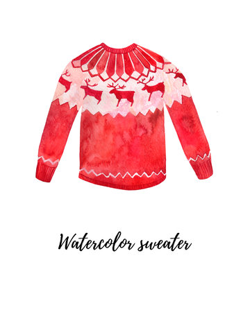 An image of a hand-drawn watercolor sweater isolated on a white background.の写真素材