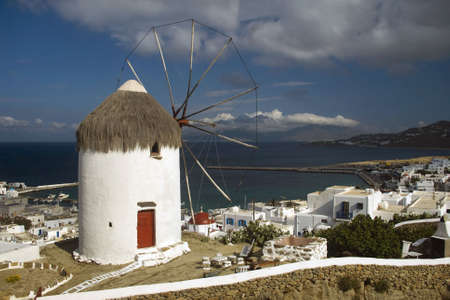  Windmill and harbour Mykonos Cyclades, Greeceの写真素材