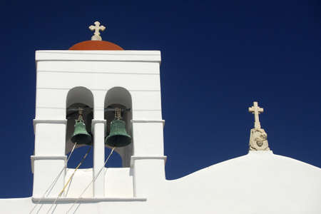 Church dome and bell tower. Mykonos Greeceの写真素材
