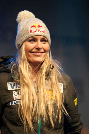 Bansko, Bulgaria - February 27,2015 :Lindsey Vonn (USA) at the Audi FIS Alpine Ski World Cup Ladies' Super G on February 27, 2015 in Bansko, Bulgariaのeditorial素材