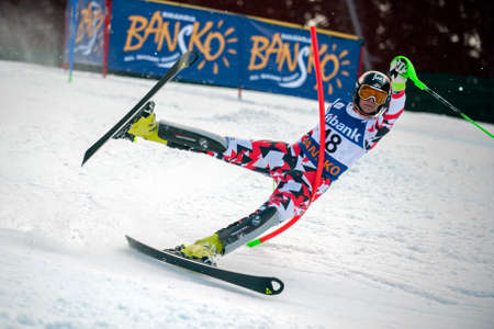 BANSKO, BULGARIA - MARCH 1, 2015: Nicole Hosp (AUT) crashes out of the race during Audi FIS Alpine Ski World Cup Ladies' alpine combined  in Bansko, Bulgariaのeditorial素材
