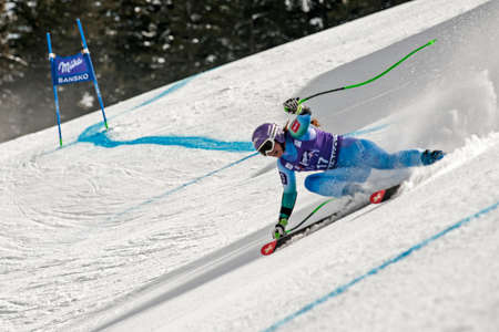 BANSKO, BULGARIA - MARCH  2, 2015: Tina Maze (SLO) competes in the Audi FIS Alpine Ski World Cup Ladies' Super G on MARCH  2 ,2015 in Bansko, Bulgariaのeditorial素材