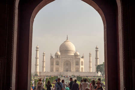 AGRA INDIA  APRIL 232015: Taj Mahal Mousoleum in Agra on April  23 2015. Taj Mahal was built by Mughal emperor Shah Jahan in memory of his third wife Mumtaz Mahal.のeditorial素材