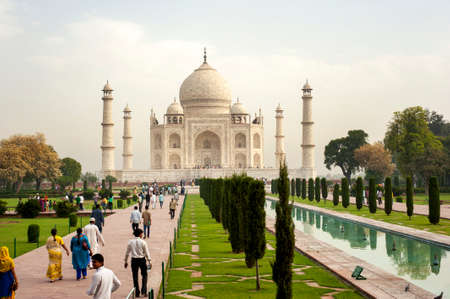 AGRA INDIA  APRIL 232015: Taj Mahal Mousoleum in Agra on April  23 2015. Taj Mahal was built by Mughal emperor Shah Jahan in memory of his third wife Mumtaz Mahal.のeditorial素材