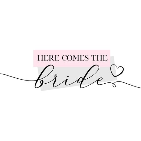 Bachelorette party, bridal shower calligraphy invitation card, banner or poster lettering vector design. Here comes the bride quote.のイラスト素材