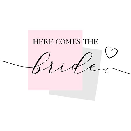 Bachelorette party, bridal shower calligraphy invitation card, banner or poster lettering vector design. Here comes the bride quote.のイラスト素材