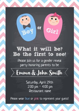 Boy or Girl? Gender reveal party invitation card vector designのイラスト素材