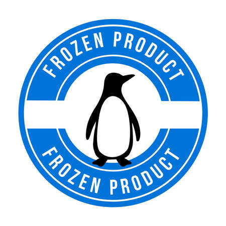 Frozen product logo with penguin. Food package label, storage instruction vector designのイラスト素材