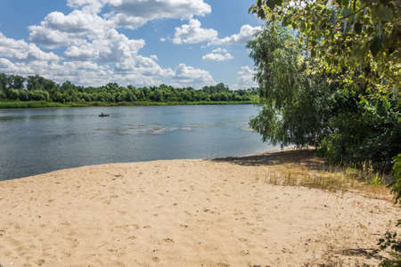 Sandy beach on the banks of the Don River near the village of Bagaevskaya, Rostov region, Russia.の写真素材