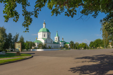 VESHENSKAYA, RUSSIA - AUGUST 28, 2021: The central square of the village and the temple of the Archangel Michaelのeditorial素材