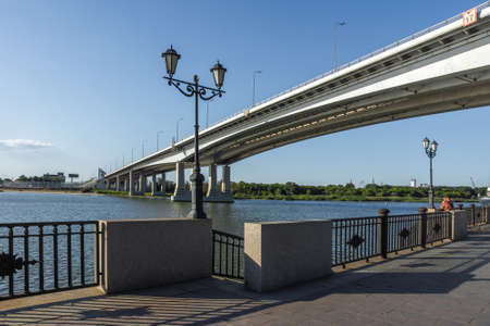 ROSTOV-ON-DON, RUSSIA - SEPTEMBER 7, 2021: Embankment and Voroshilovsky Bridge over the Don Riverのeditorial素材