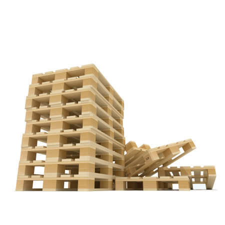 Pile of wooden Euro pallet 3D rendered illustration of isolated on white background