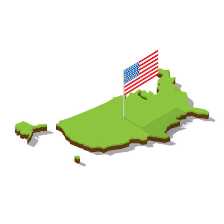 usa map with flag isometric vector illustrationのイラスト素材