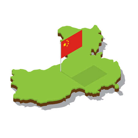 china map with flag isometric vector illustrationのイラスト素材