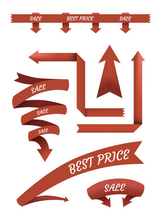 Set of sale red ribbons isolated on white backgroundのイラスト素材