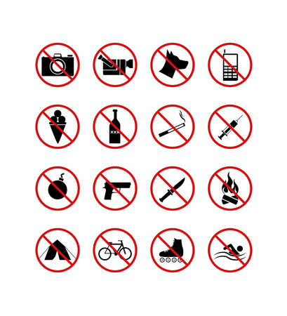16 prohibiting signs iconsのイラスト素材