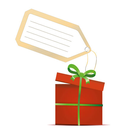 red gift box with green ribbon and tag isolated on whiteのイラスト素材