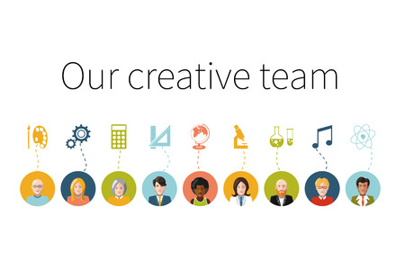 Our creative team. Flat people with signs their professionsのイラスト素材