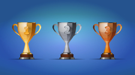 cup of winners award for first, second and third places on a blue backgroundのイラスト素材