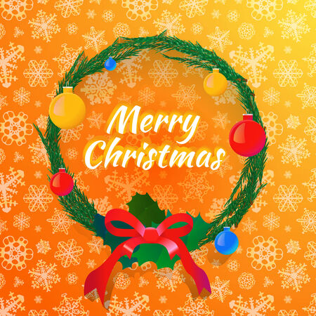 Christmas wreath on background with snowflakesのイラスト素材