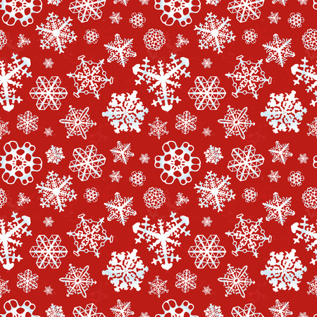 Different modern snowflakes on red background seamless patternのイラスト素材