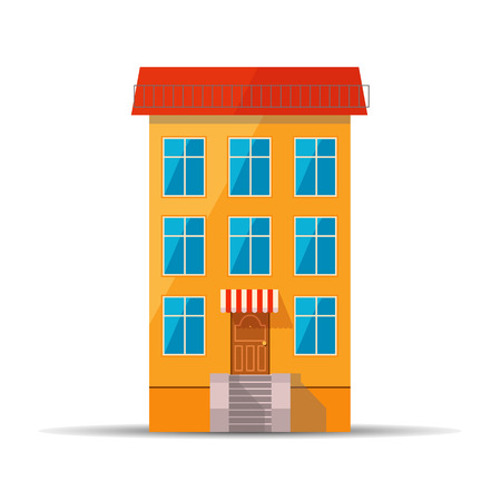 Flat colourful icon of retro house with red roofのイラスト素材