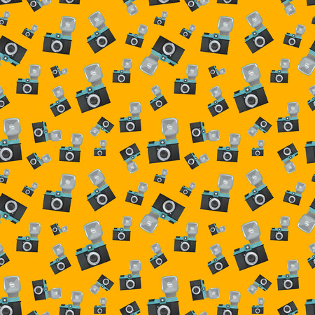 Lomography film camera on orange background seamless patternのイラスト素材
