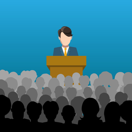 A man holds a lecture to an audience flat illustrationのイラスト素材