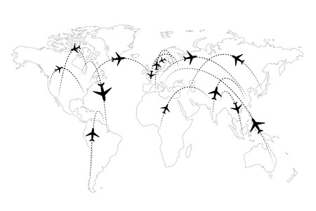 Airline routes on map black and white infographicのイラスト素材