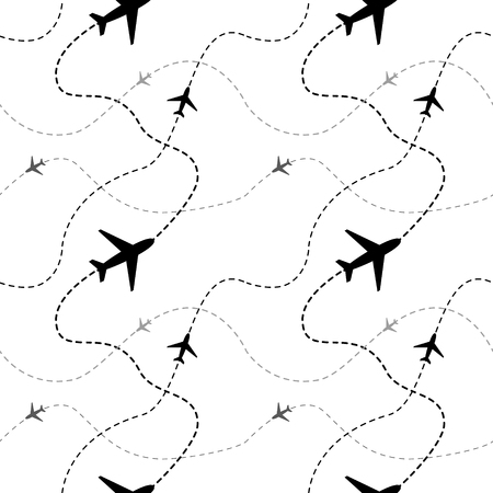 Airline routes with planes on white seamless patternのイラスト素材