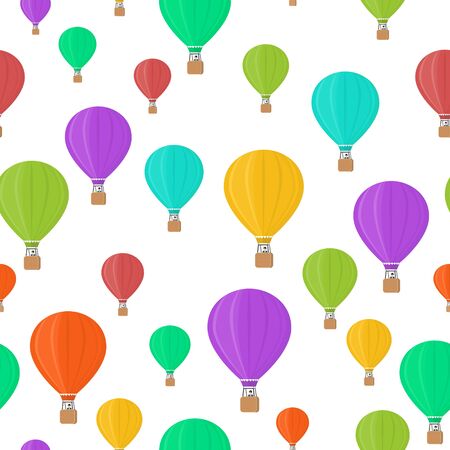 Flat colored aerostats on white seamless patternのイラスト素材