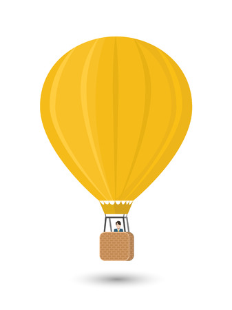 Yellow aerostat with man, flat illustration isolatedのイラスト素材