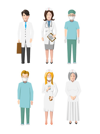 Set of six doctors flat cartoon characters different specializations on whiteのイラスト素材